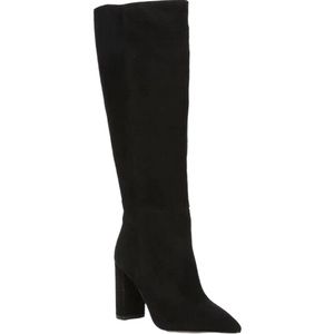 Gianni Bini Kellbie Black Suede Tall Boots Block Heels